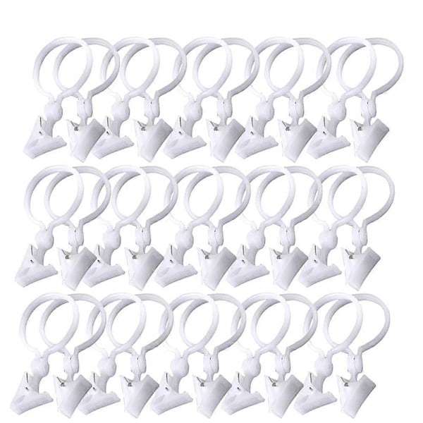 12x6cm 30st Plast Duschdraperi Spänne Runda Clips Draperiringar Clips Vit