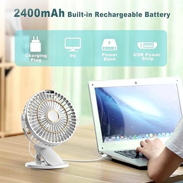 Kiinnitettävä Ladattava Tuuletin, Mini USB Pöytätuuletin Hiljainen 5 Nopeudella