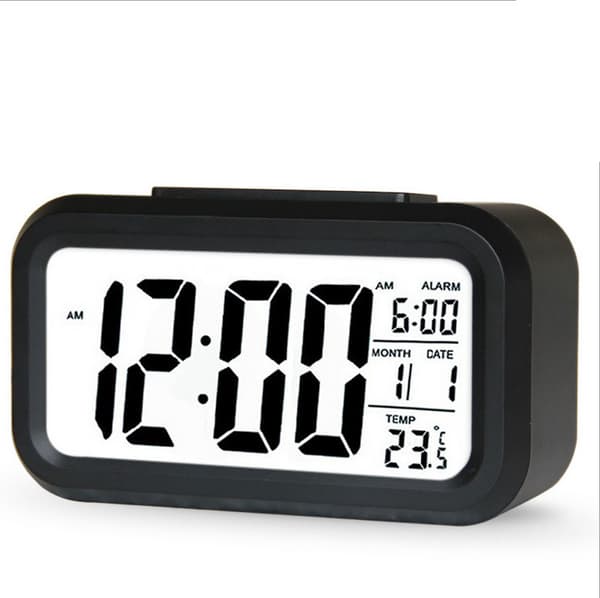#Svart digital väckarklocka med LED-display#