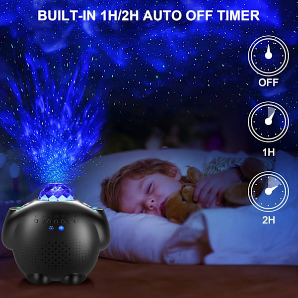 (Svart) Sky Stjerneprojektor, 4 i 1 dynamisk LED-lys projektor