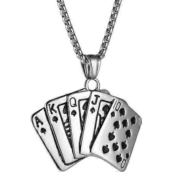 Herr Punk Hip Hop Hänge Rostfritt Stål Straight Flush Spelkort Halsband 22