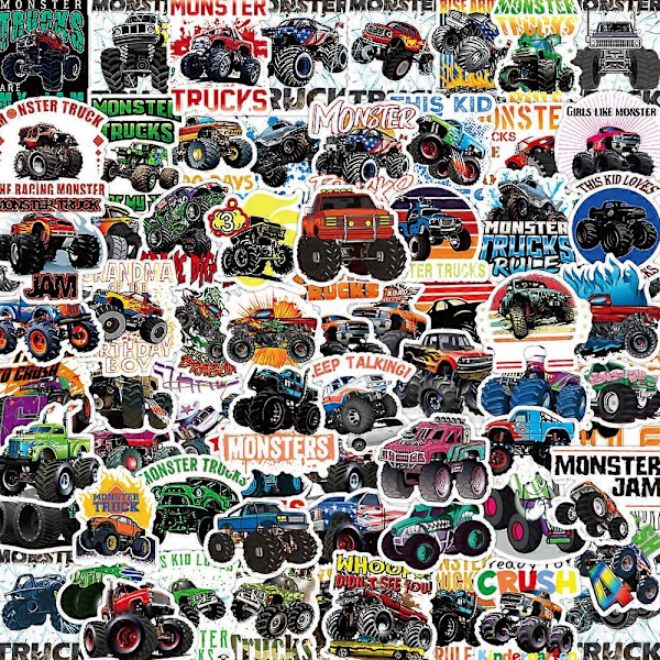 100 stk. Monster Truck-klistremerker, lastebilklistremerker for barn, monsterklistremerker for Wat
