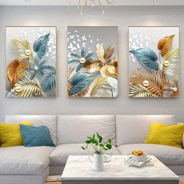 #Stue dekorativt maleri 30*40*3-Gylden sommerfugl, Hotel r#