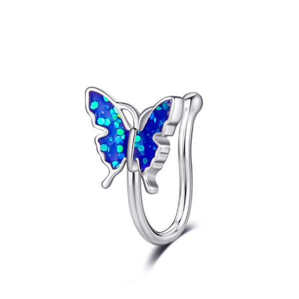 #1kpl Butterfly väärennetty keskiväliseinän nenärengas, sininen#