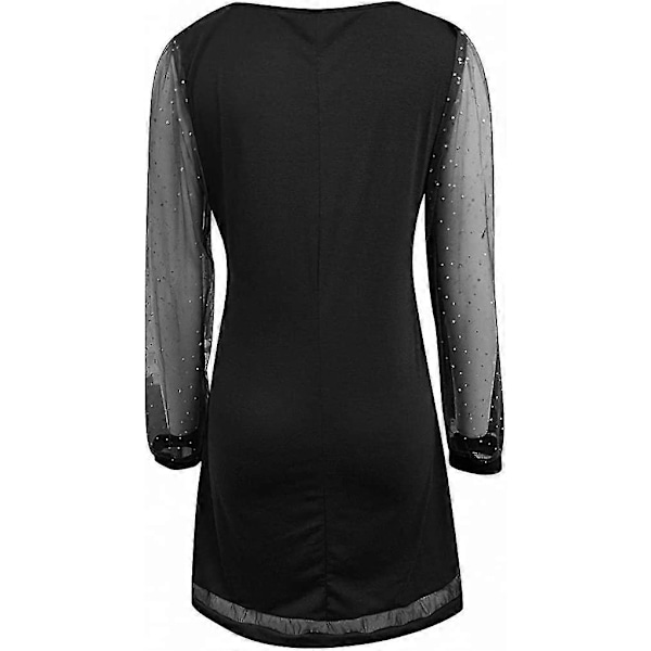 Dame Mesh Langærmet Pullover Tunika Kjole Sequined Tyl Kjole