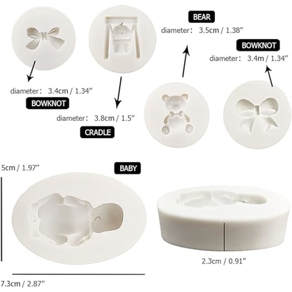 7 stk. Fondant Silikon Slikforme, 3D Sovende Baby Sukkerhåndværk