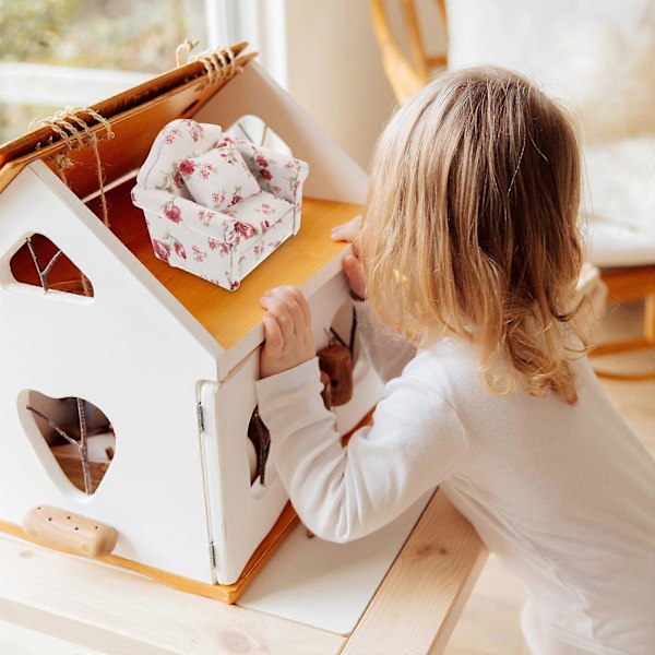 1 st 1/12 Mini Hus Tillbehör Mini Tryck Fåtölj Modell Miniatyr Tryck Soffa Dekor Trä Mini Hus Soffa Tillbehör Mini Hus Låtsaslek