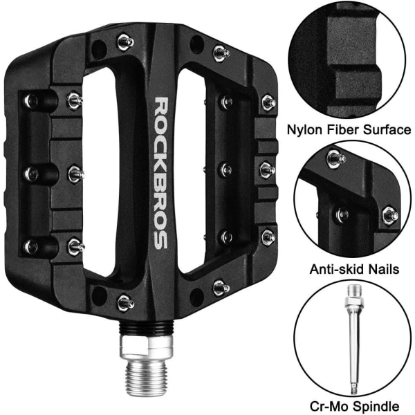 Par med nylon flate pedaler 12*10,5cm landeveissykkel 3 lagre Anti-S