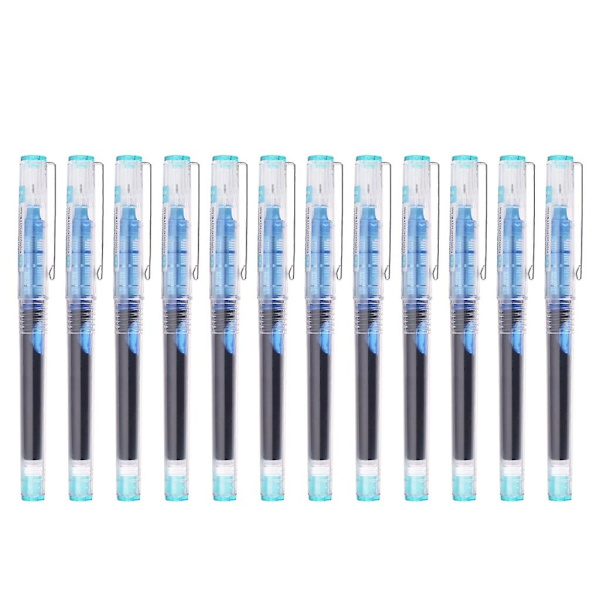12x 0.5mm Rullpennor Rak Flytande Gel Bläckpennor Färgglada Neutrala Pennor