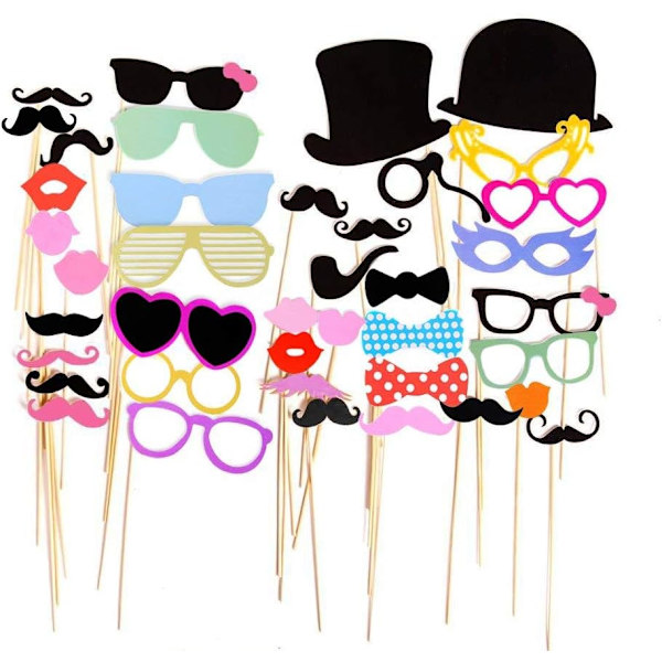 Fotoboksrekvisitter, 75 stk Maskerade Fotorekvisitter Lepper/Briller/Slips/K