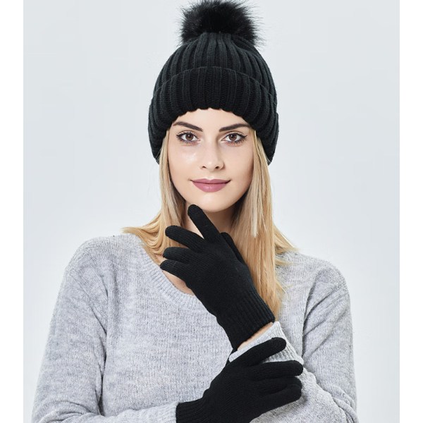 /#/Women's knitting hat outdoor warm touch screen wool gloves h/#/