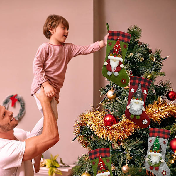 Julstrumpa, 48 cm Stor Tomte Julstrumpor Godis Presentpåse För Julgransdekoration, Tema Tomteröd, Grön, Grå 3 st