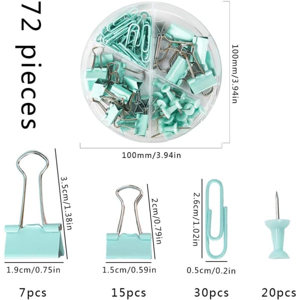 /#/72 stk. kontorartikler sæt, herunder 22 binder clips/30 paperc/#/