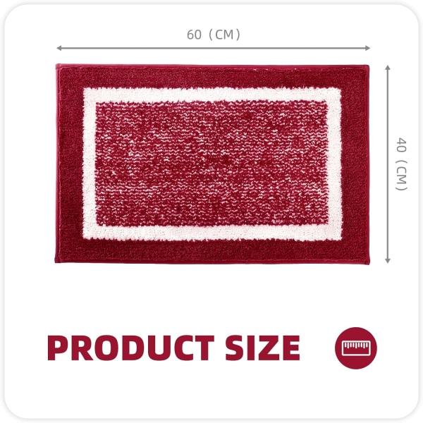 40 x 60 cm, Rød Antislip Bademåtte, Blød Mikrofiber Badeværelsesmåtte,