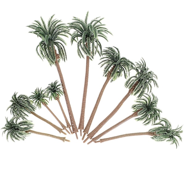 10 stk. Rainforest Plastik Palme Træ Model Layout Rekvisitter Tropisk Landskab DIY Håndlavet Materiale Mini Kokospalme Model Grøn (16CM, 13CM, 10CM, 8CM, 7C