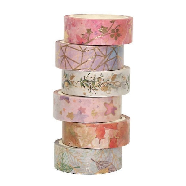 6 Rullar Washi Tejp Set, Scrapbook Tryck Dekorativ Maskeringstejp För Presentförpackning Högtid