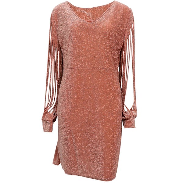 Sexig Party Bodycon Klänning för Kvinnor Nattklubb V-ringad Tofs Långärmad Mini Klänning Cocktail Clubwear Kostym - Storlek L (Guld)