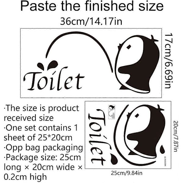 25*20CM 2kpl Musta Pingviini Itsekiinnittyvä WC-istuimen Tarra Hauska PVC Vedenpitävä WC-istuimen Kannen Tarra Seinätarrat