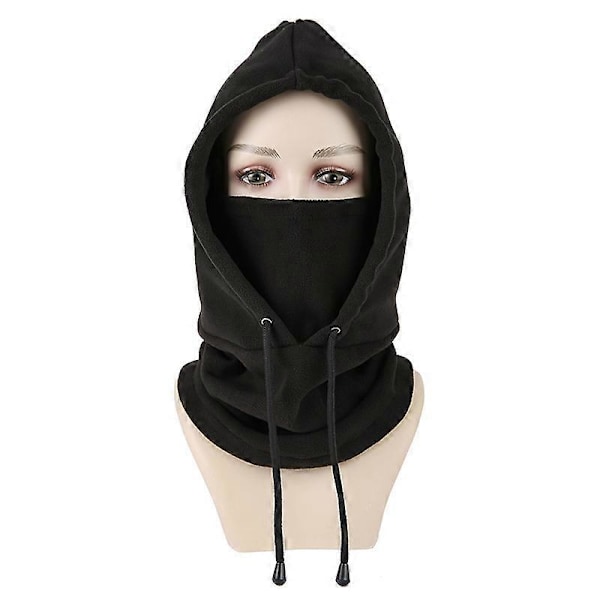 Multifunksjonell Vinter Fleece Balaclava Lue + Skjerf + Halsvarmer for Menn og Kvinner Klær for Ekstrem Kulde, Svart, One Size