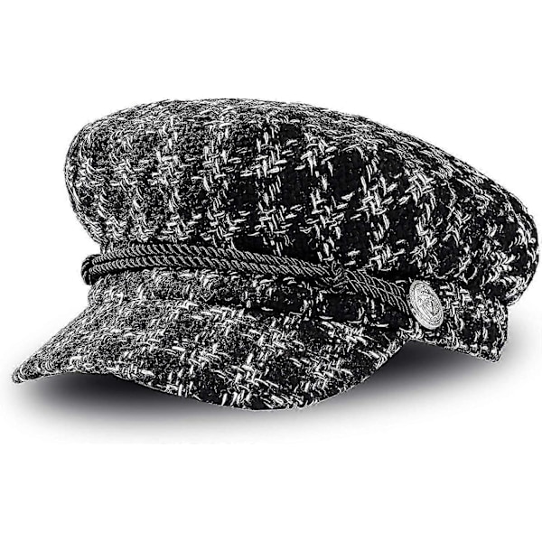 Dame Kort Skygge Visir Beret Retro Britisk Stil Elegant Vinter Flade Hatte ('6 7/8-7 1/8') Sort