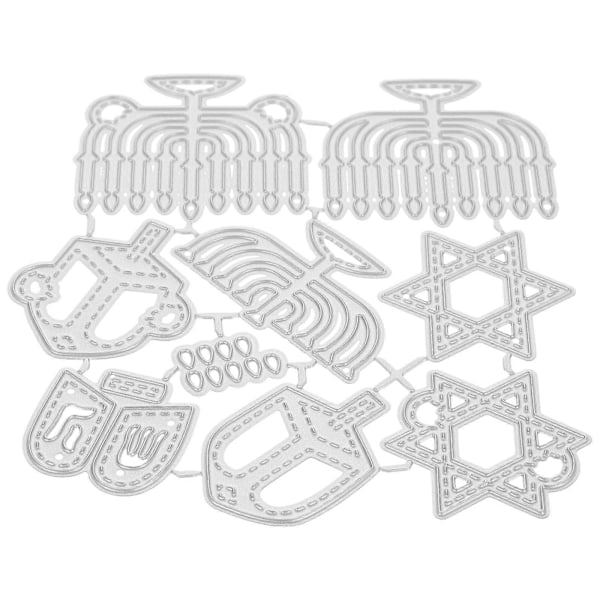 Hanukkah Metal Skærestencilsæt til DIY Scrapbooking og Kortfremstilling Hanukkah Element Skærestencil Dekorativ Skæreskabelon til Håndværk