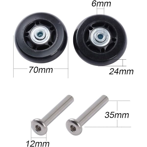 2 kpl Matkalaukun Pyörät (70*6*24mm Akselin Pituus: 35mm) Vaihto