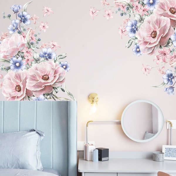 Blomväggsdekaler Vattenfärgsblommor Väggdekaler Sovrum Vardagsrum