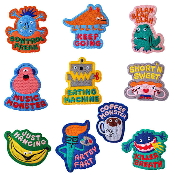 10 stycken Lilla Monster Broderade Stryk-på-lapp, Broderade Sti
