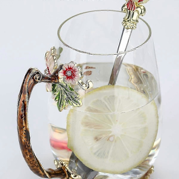 Glasmugg med fjärilsblomma och sked (Röd-Hög)