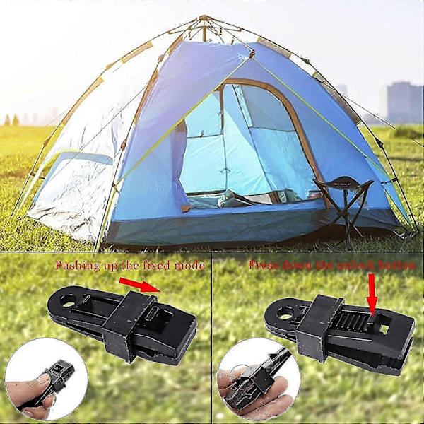 Multifunksjonell teltklemme, plast, presenningsklemme for utendørs campingaktiviteter og fotturer, 12 stk. (flerfarget)