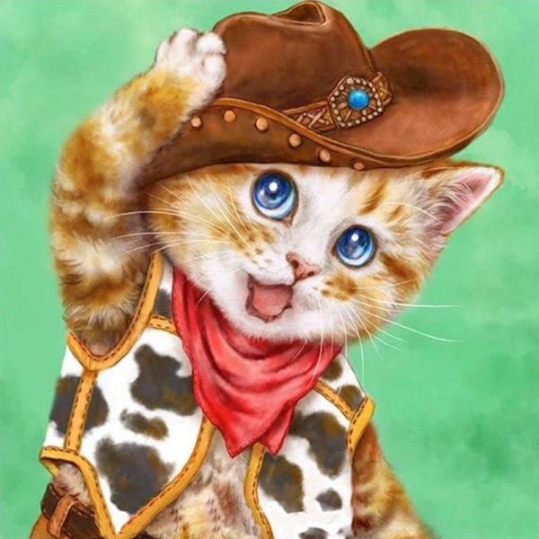 /#/30x40CM Håndlavet 5D Kunstnerisk Diamantmaleri - Western Cowboy Cat/#/