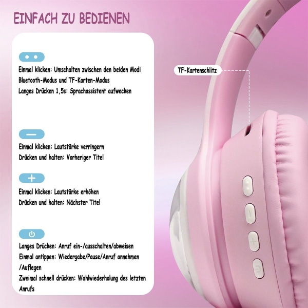 #Hodetelefoner med katteører for barn (trådløs Bluetooth, fargede LED-lys, B#