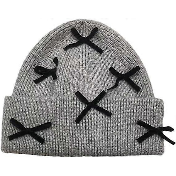 Strikkede Beanies Huer med Sløjfe Vinter Ørebeskyttelse Hue Blød Varm Vindtæt Skullies Huer Strikket Hue til Kvinder og Mænd