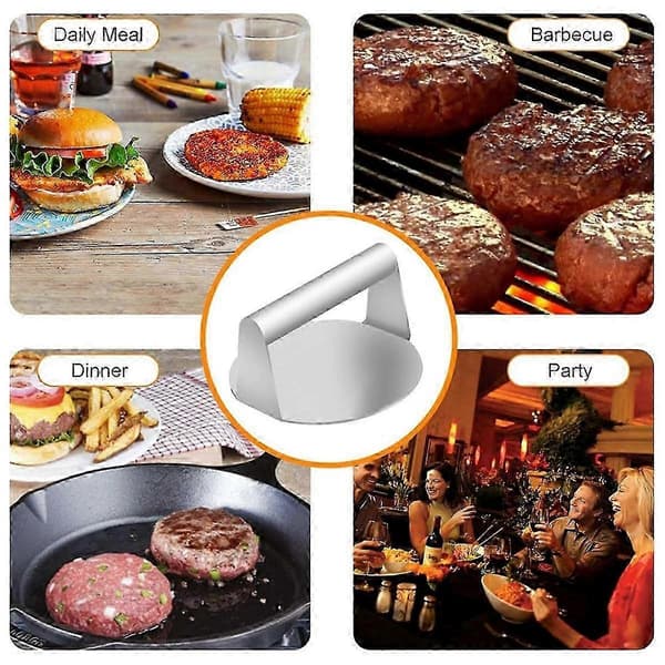 Hamburgerpresse i rustfrit stål til knusning af bøffer, rund kødbøfform
