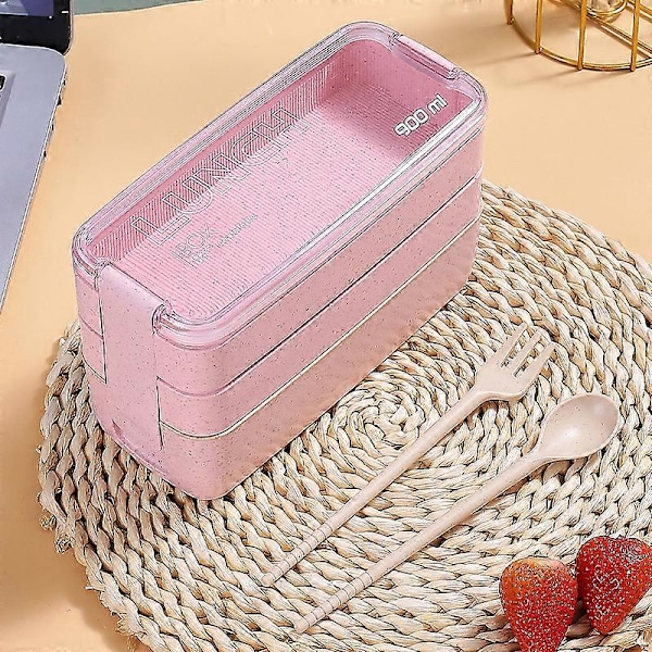 Bento-lounasrasia aikuisille, pinottava bento-rasia 3-osainen - vehnäoljesta valmistettu tiivis bento-lounasrasia, aterianvalmistusastia