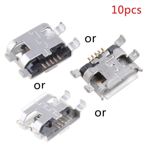 10 stk. Micro USB Type B hun-stikforbindelse 5-benet 0,72 mm til telefon-tablet-opladning