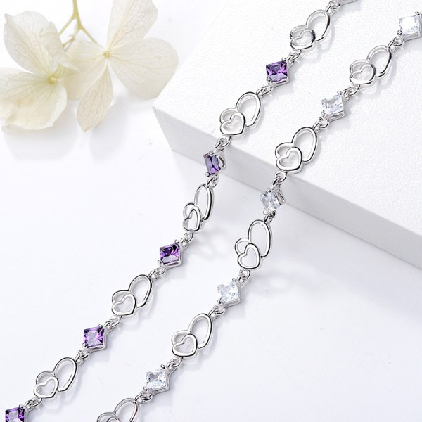 /#/The Purple Color Woman Bracelet 925 Sterling Silver with Love Cr/#/
