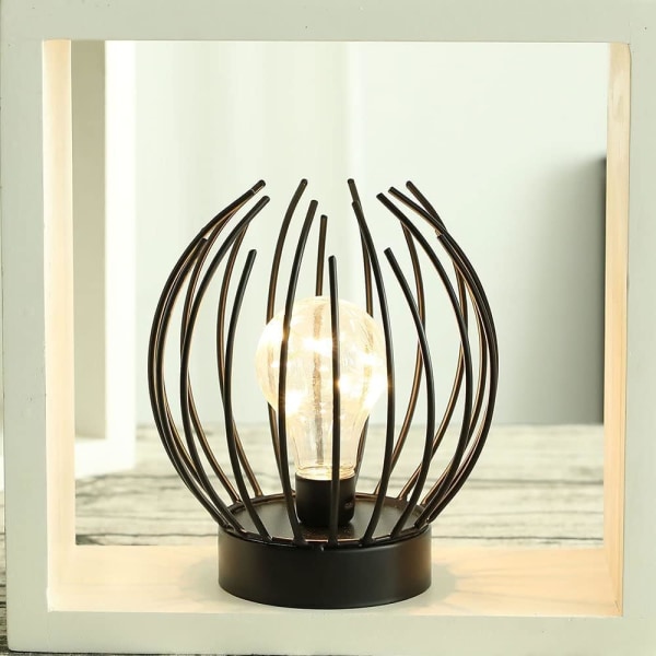 *Metal Cage Table Lamp Cordless Battery Operated Lamp with Edison*