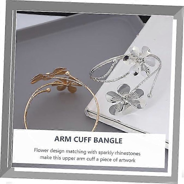 2 stk. Blomsterarmbånd Overarmsmanchet Smykker Feriearmbånd til Piger Poleret Åben Manchet Armring Rhinestone Armring Manchet Armring
