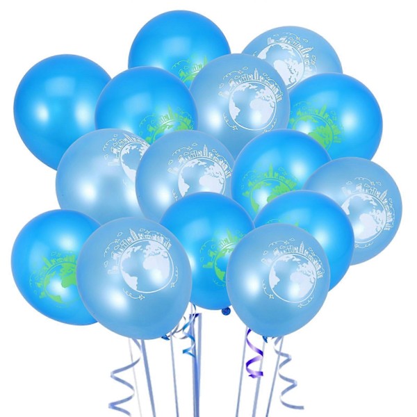 20 stk 12 tommer Ballonger Ornamenter Sett Verdenskart Trykk Latex Ballonger Festutstyr Klasseromsdekorasjoner (Lyseblå og Mørkeblå Trykk)