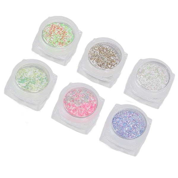 6 Lådor Nagelkonst Glitterpulver Blandad Färg Superfin Manikyr Dekoration Damm Sand för Nagelsalong