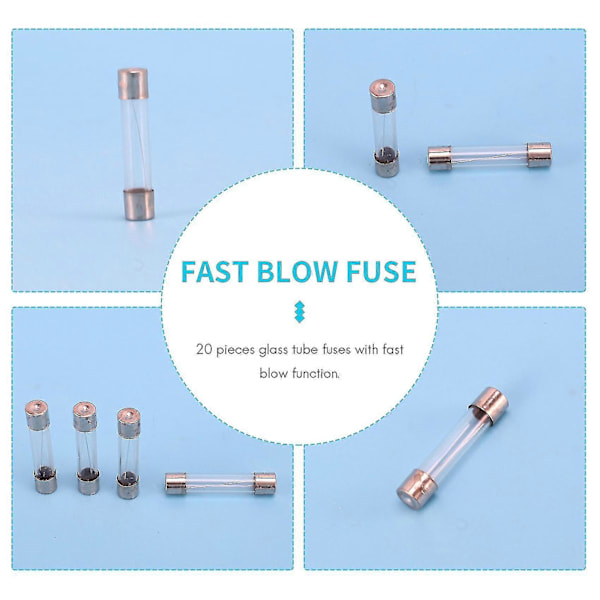 20 stk. Hurtig Spræng Glasrørsikring 8a 8 Ampere 250v 6mm X 30mm