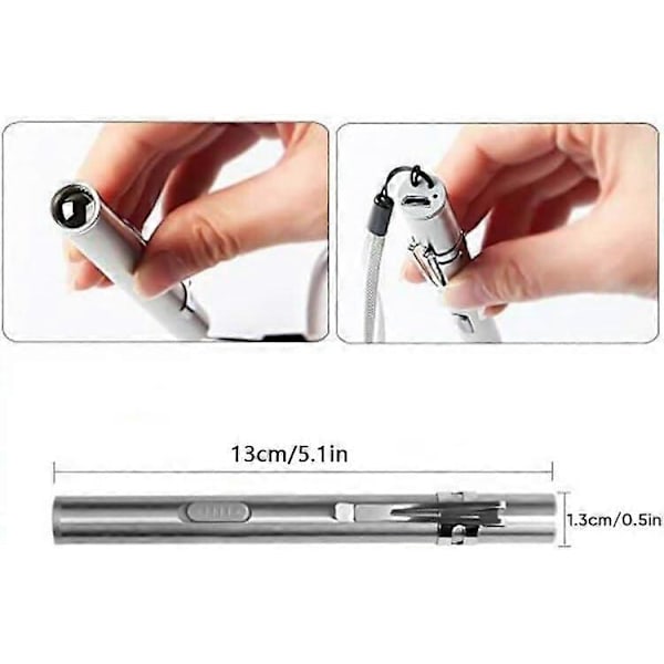Mini USB LED Lommelygte Medicinsk Diagnostisk, Vandtæt og Genopladelig Rustfri Stål Lommelygte med Lommeklips + USB Kabel til Mekanikere (3 stk)
