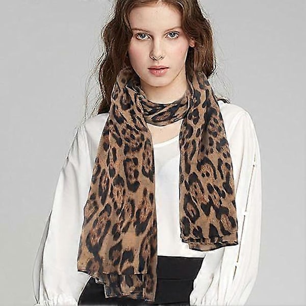 Leopard Skjerf Dame Elegant Chiffon Silkeskjerf 85x180 cm Tidløs og Allsidig Design for Alle Anledninger Ideell for Motebevisste Kvinner