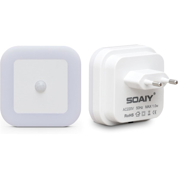 2 stk. Natlampe 0,5W Automatisk LED Lampe med Fysisk PIR Bevægelsessensor