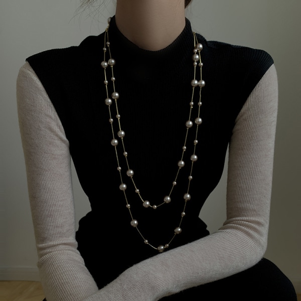 Mode pärlhalsband superlånga halsband nya modeller swea