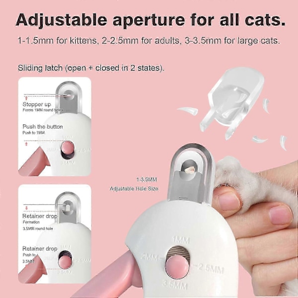 Katte Negleklipper med Justerbar Åbning, Hunde Kloklipper med 4 Gear & Neglefil, Sikkert Kæledyrs Negleklippeværktøj (Pink)
