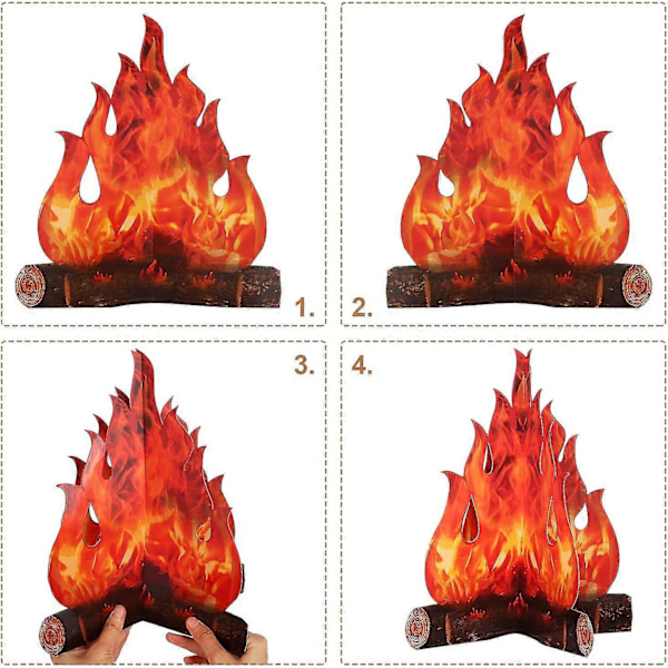 2 stk 3d Flamme Fakkel Bordpynt Papp Bål Dekorativ