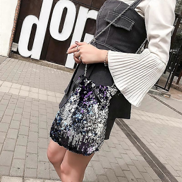 Dam Drawstring Bucket Bag Tote Handväska Clutch Dubbelsidig Jag