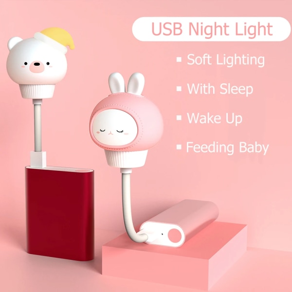 Björnar USB Nattlampa Söt Cartoon Nattlampa Björnar Fjärrkontroll